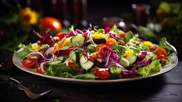 Foto sumptuosa ensalada con una mezcla de crujientes