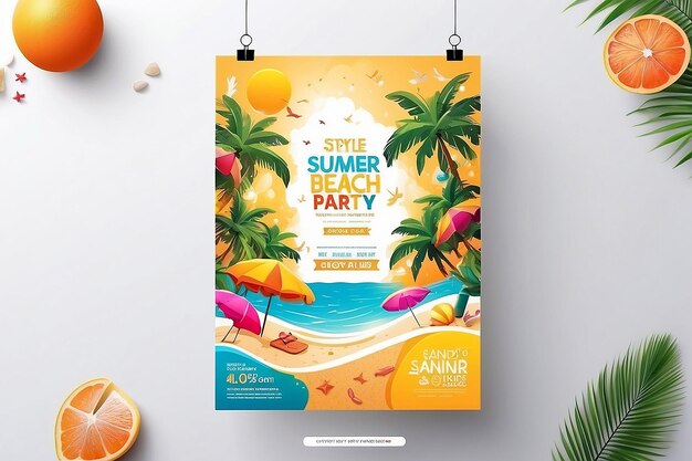 Sun and style summer beach party flyer mockup com espaço branco