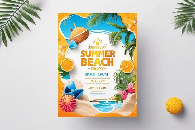 Sun and style summer beach party flyer mockup com espaço branco