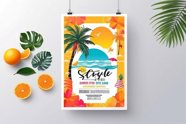 Sun and style summer beach party flyer mockup com espaço branco