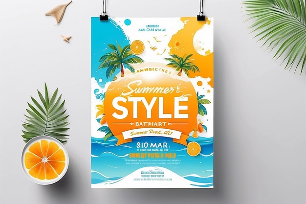 Sun and style summer beach party flyer mockup com espaço branco