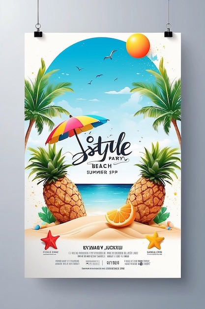 Sun and style summer beach party flyer mockup com espaço branco