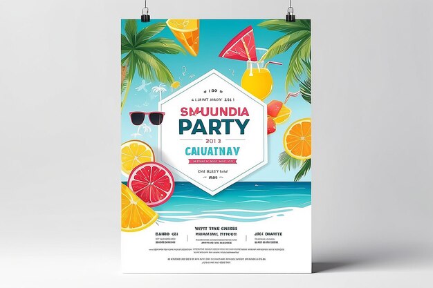 Sun and style summer beach party flyer mockup com espaço branco