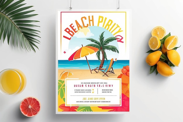 Sun and style summer beach party flyer mockup com espaço branco