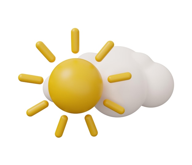 Sun Cloud 3D-Wetter isoliert minimale 3D-Darstellung im trendigen Cartoon-Stil