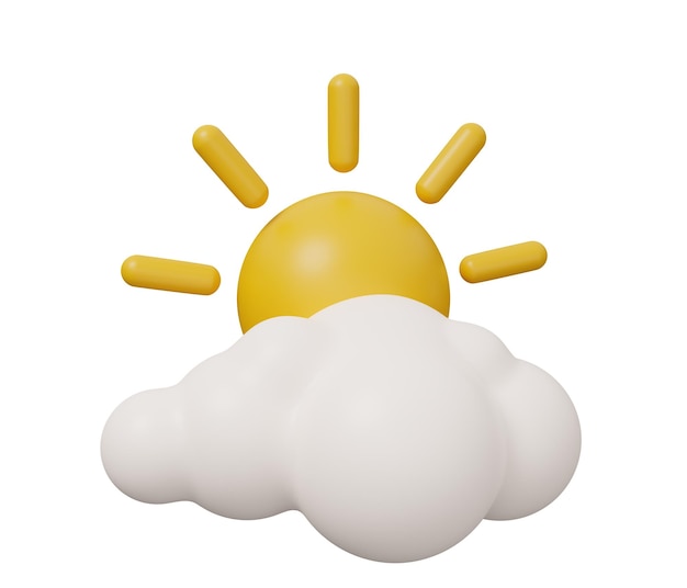 Sun Cloud 3D-Wetter isoliert minimale 3D-Darstellung im trendigen Cartoon-Stil