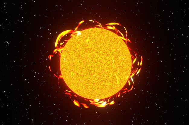 Foto sun solar flare na renderização 3d de fundo espacial