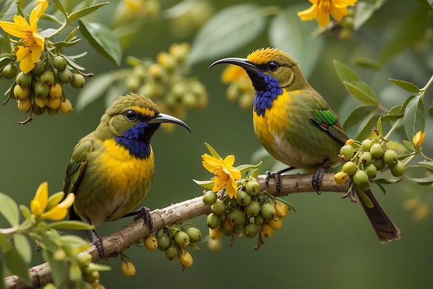 Sunbirds de espalda oliva alimentando al niño cinnyris jugularis