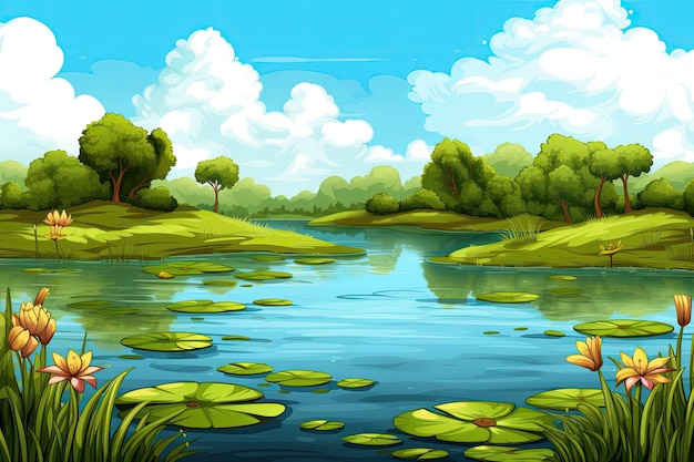 Foto suncartoonstyled cartoon nature landscape background para o verão