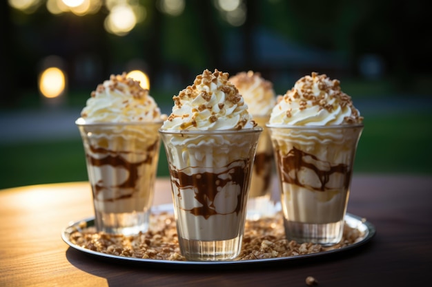 Sundae de baunilha em uma cafeteria de inverno quente com uma lareira crepitante IA geradora