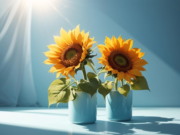 SunKissed florece dos girasoles en un ambiente soleado Azul claro