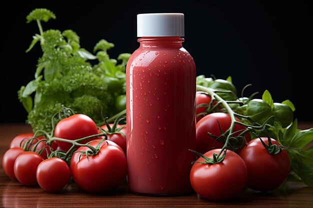 SunKissed Tomato Elixir Bliss en fondo blanco Fotografía de jugo de tomate