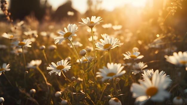 Foto sunkissed tranquility umarmt die schönheit der blühenden kamille in einer frühlings- oder sommernaturszene