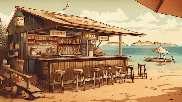 Sunny Beach Bar Illustration generative KI