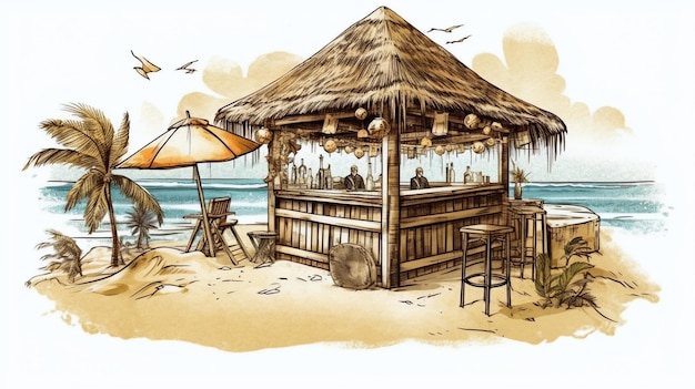 Sunny Beach Bar Illustration generative KI