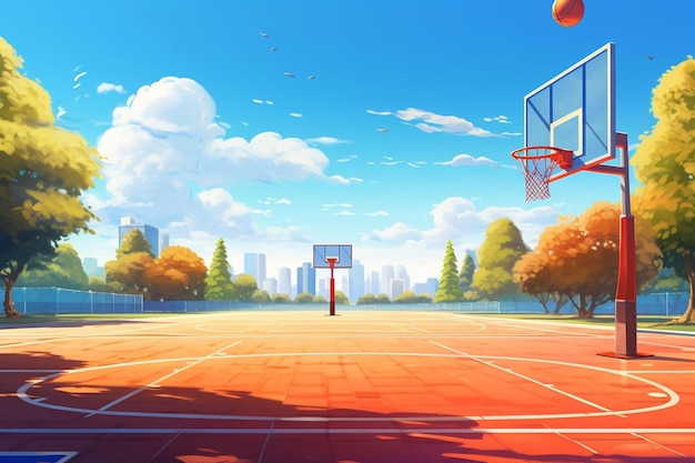 Sunny Day Play Outdoor-Basketballplatz Generative von Ai