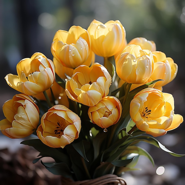 Sunny Elegance Tulipanes amarillos que florecen con belleza