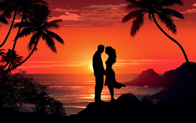 Sunny Embrace 3D silueta de una historia de amor tropical