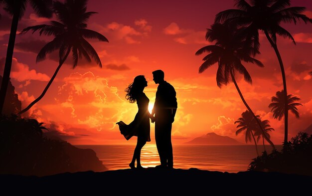 Sunny Embrace 3D silueta de una historia de amor tropical