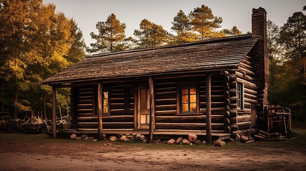 Sunrise In A Nikon D850 Log Cabin Uma cena clássica e histórica do Forestpunk