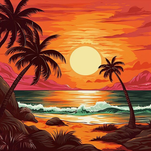 Sunset Beach lebendiger orangefarbener Hintergrund Orange Glow Sunset Beach Hintergrund