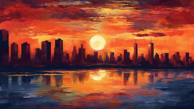 Foto sunset city em alta resolução no estilo de e munch v51