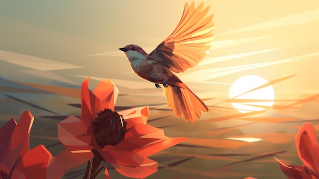 Sunset Finch Ein wunderschönes Speedpainting mit Lowpoly-Ästhetik