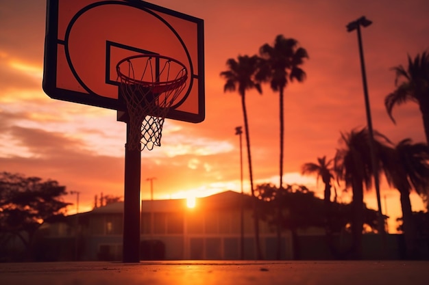 Sunset Hoops Outdoor-Basketballplatz in Aktion Generative Ai