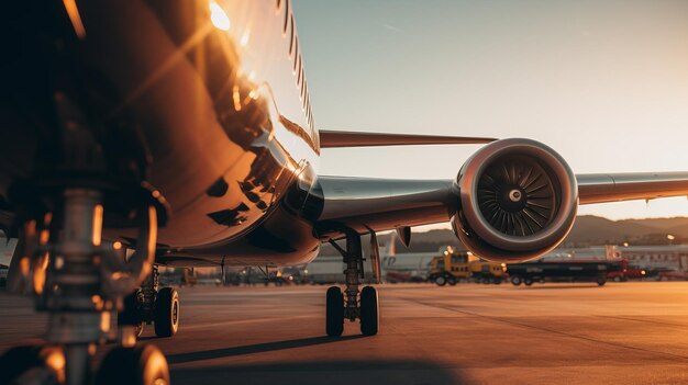 Foto sunset plane super closeup com acabamentos metálicos