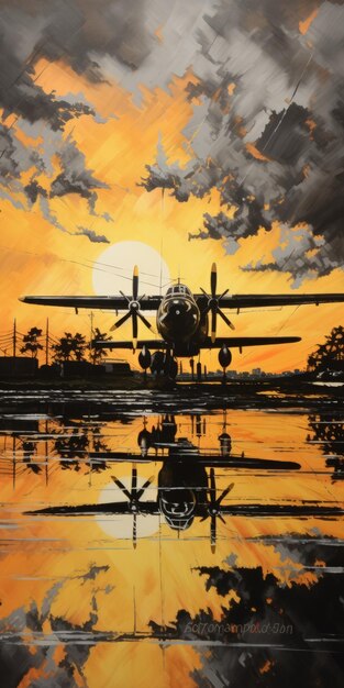 Sunset Reflection Un cazador en Pearl Harbor Estilo Bernard Buffet