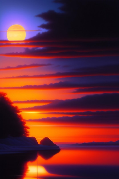 Sunset Reverie Imersão na serenidade atemporal do horizonte obscuro