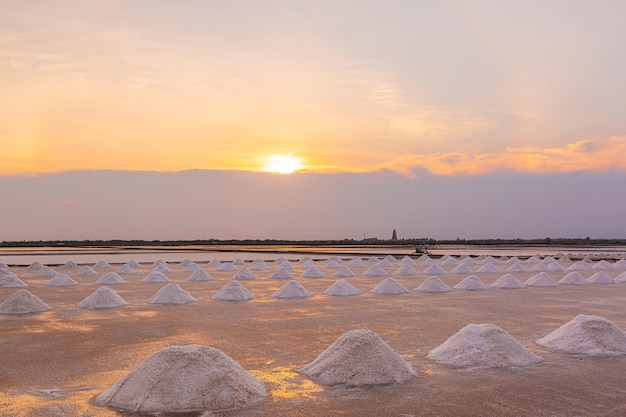 Sunset Salt Farming Naklua in der Küste, Phetchaburi Provinzen von Thailand, Landschaft