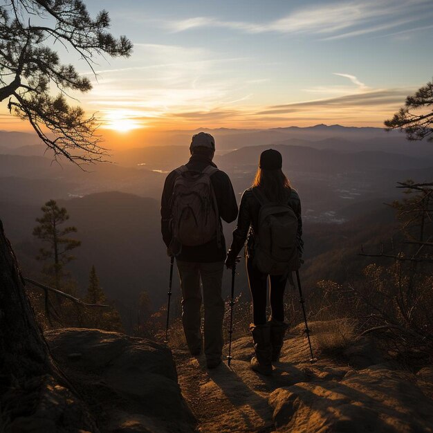 Sunset Summit Silhouettes Berglandschaft Foto