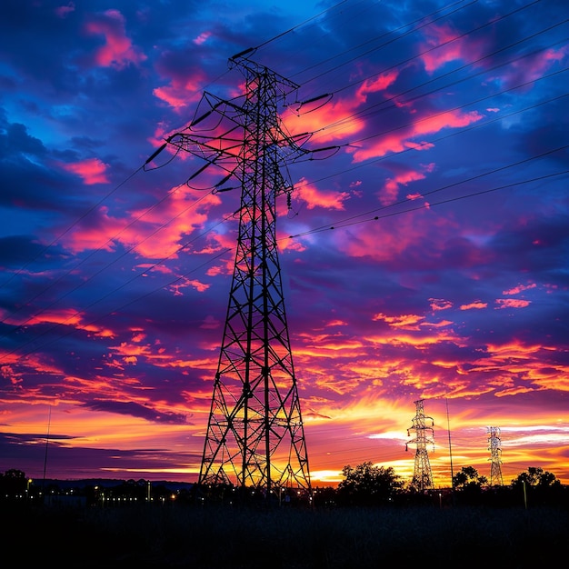 SunsetSilhouette_ElectricTower_RadiantSky (em inglês)