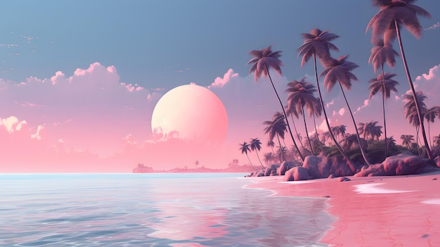 Sunsetx rosa de ensueño Una escena de playa bajo un cielo rosa de ensueño