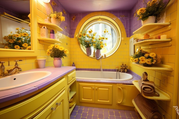 Sunshine Serenity Eine gelbe und lavendelfarbene Oase für Ihr Badezimmer