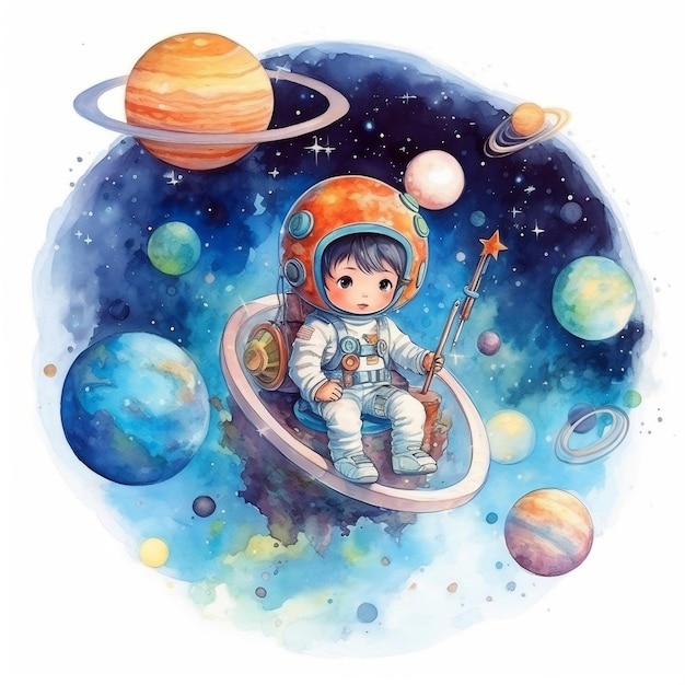 Súper Adorable Space Galaxy Nursery Art Generativo AI