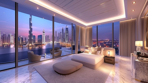 Super apartamento de lujo en Dubai con estilo rico y impresionante con vistas a la ciudad