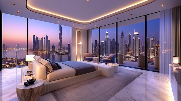 Super apartamento de lujo en Dubai con estilo rico y impresionante con vistas a la ciudad