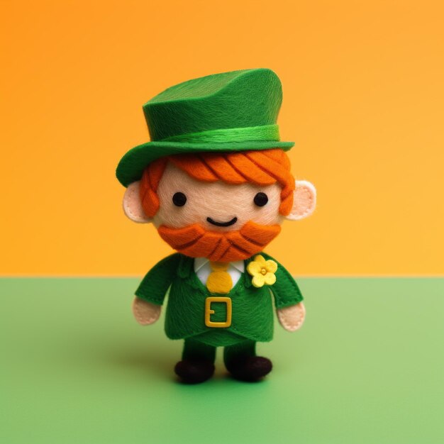 Foto super bonitinha boneca de leprechaun em fundo laranja