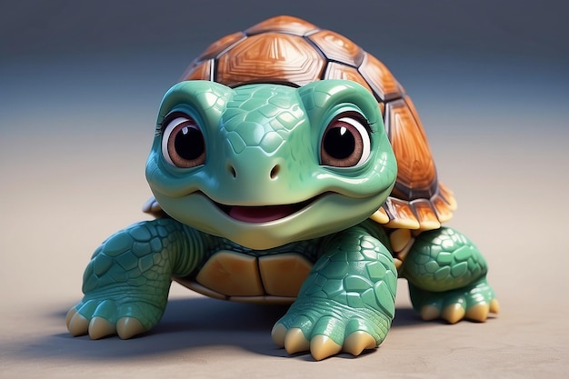 Super bonito pequeno bebê tartaruga renderizado no estilo de Pixar desenho animado generativo ai