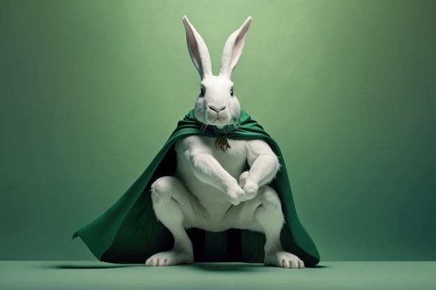 Super coelho como super-herói com fundo de capa Criado Generative Ai