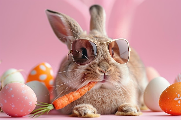 Super cooles Osterhase mit Sonnenbrille Osterhanse und Ostereier