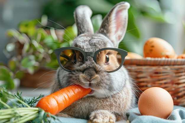 Super cooles Osterhase mit Sonnenbrille Osterhanse und Ostereier