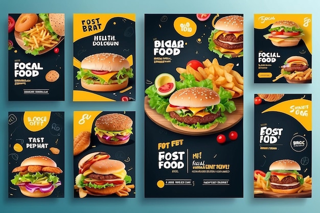 Súper deliciosa comida rápida plantilla de publicación en las redes sociales Banner de comida saludable y sabrosa
