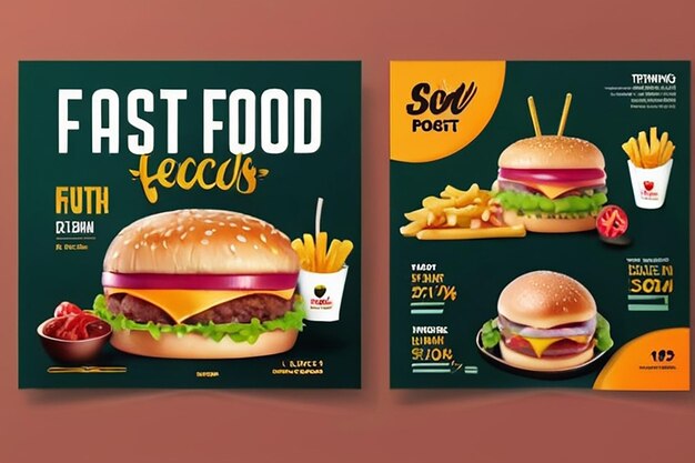 Super delicioso fast food modelo de postagem de mídia social Banner de comida saudável e saborosa