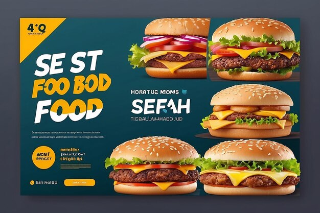 Super delicioso fast food modelo de postagem de mídia social Banner de comida saudável e saborosa