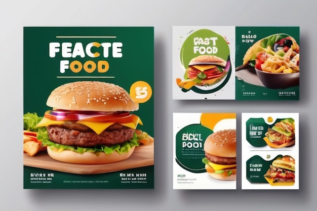 Super delicioso fast food modelo de postagem de mídia social Banner de comida saudável e saborosa