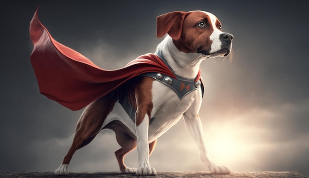 Super Dog como superhéroe con fondo de capaIA generativa