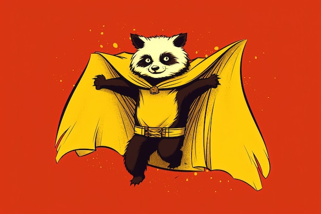 Foto super-herói de desenho animado panda sobre fundo laranja generative ai